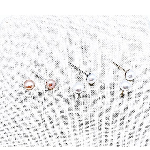 Tiny 4mm White or Pink Cultured Pearl Studs set in Your Choice of Metals, NWT - Picture 4 of 6